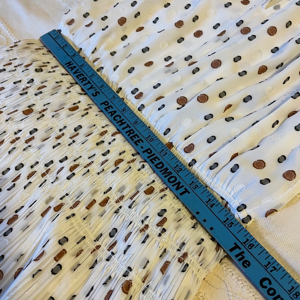 Anthro Current Air Pleated Women Medium Dress Smoked Waist Cottage Clip Dot - Picture 13 of 14